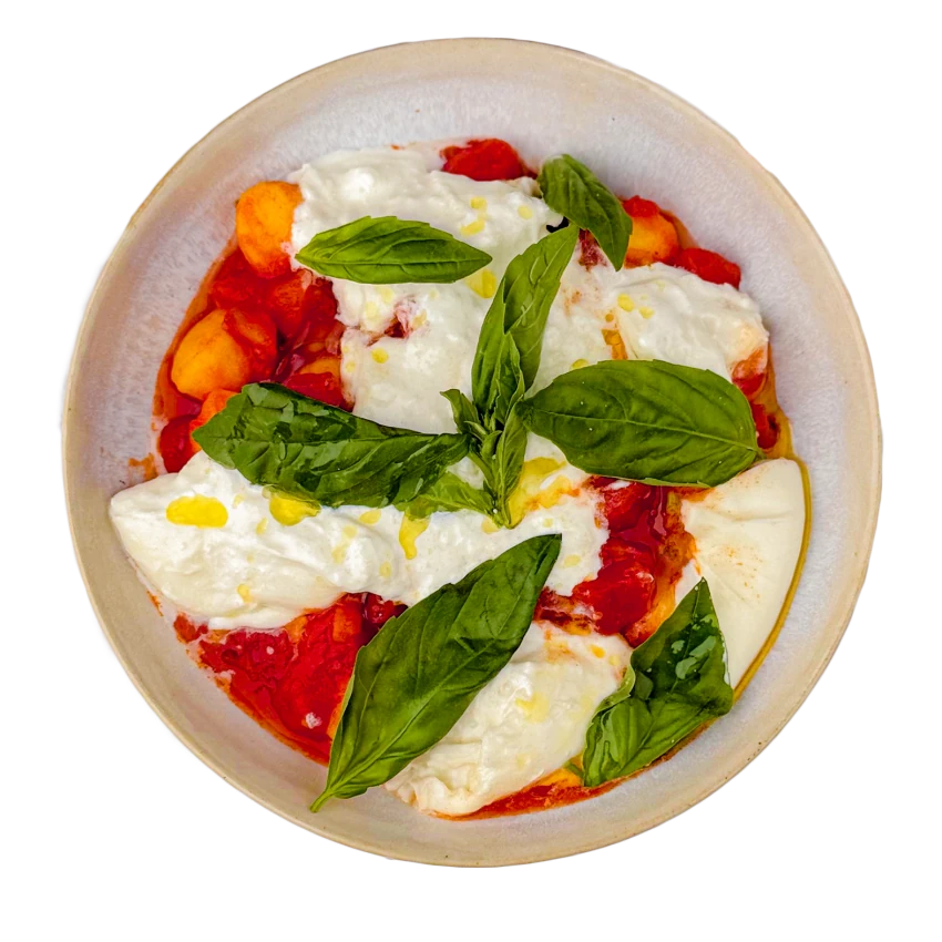Homemade Gnocchi With Tomato Sauce And Burrata