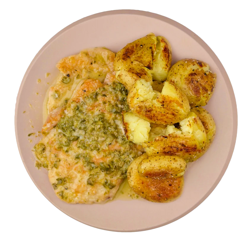 Pork Roast with Potatoes and Piccata Sauce