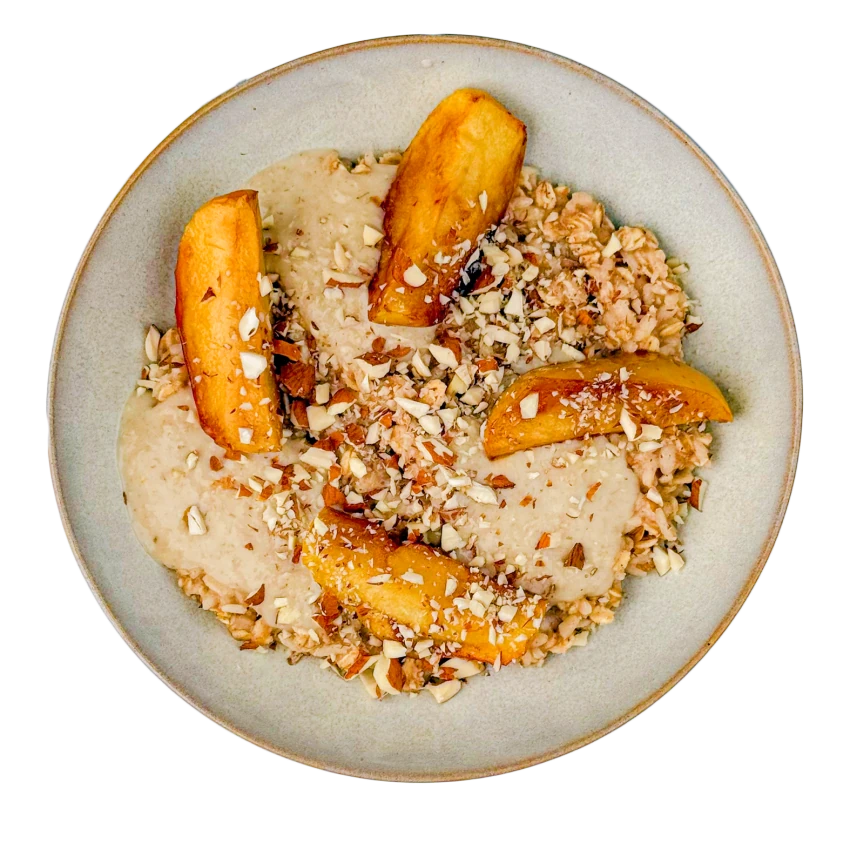 Oat-and-Rice Porridge with Gingerbread Spice, Baked Apples and Almonds