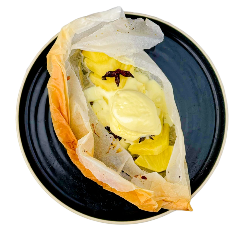 Pineapple En Papillote With Ice Cream