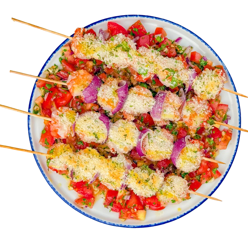Garlic and Lemon Shrimp Skewers with Tomato Salsa