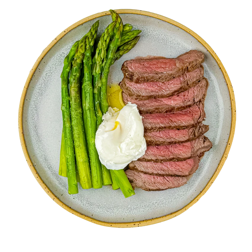 Beef Steak with Asparagus and Poached Egg