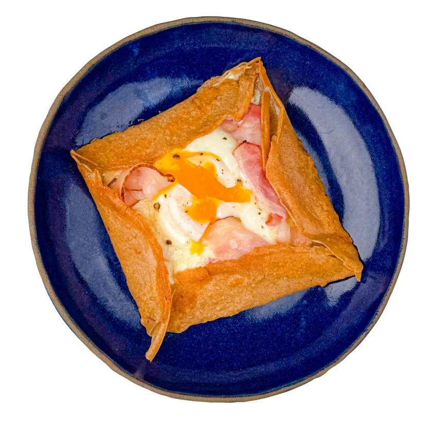 Buckwheat Crepe with Egg, Emmental and Bacon