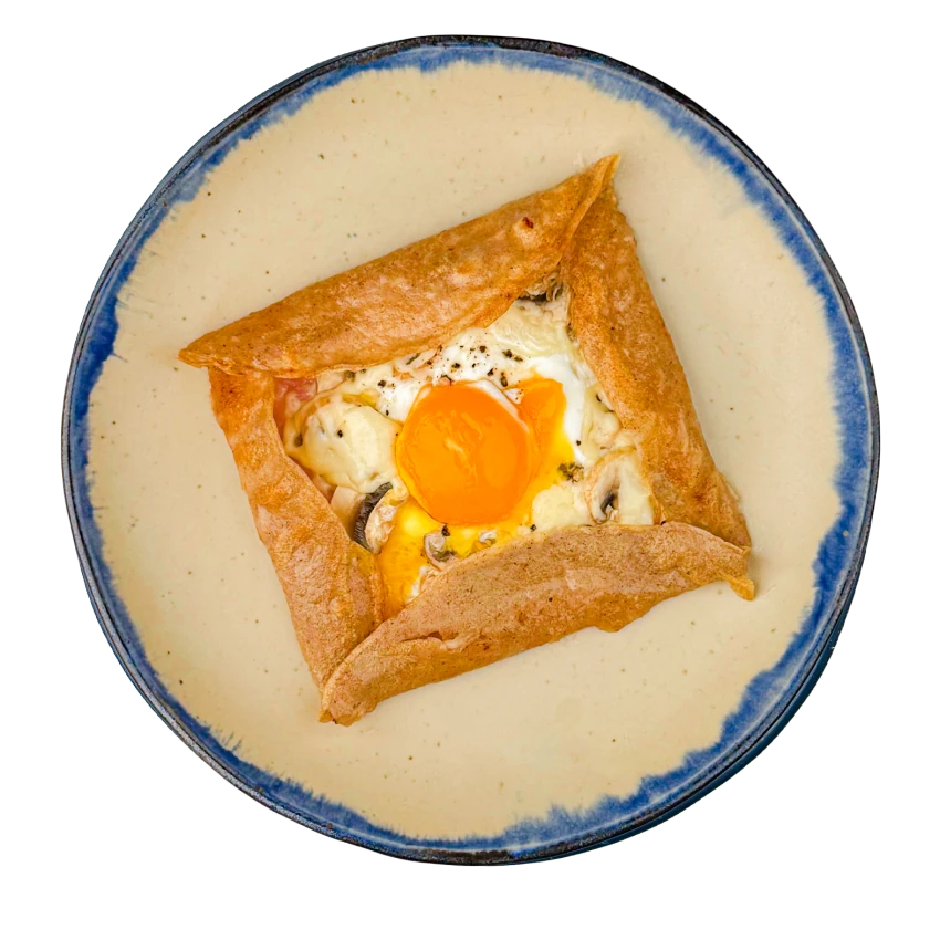 Buckwheat Crepe With Egg, Cheese And Ham