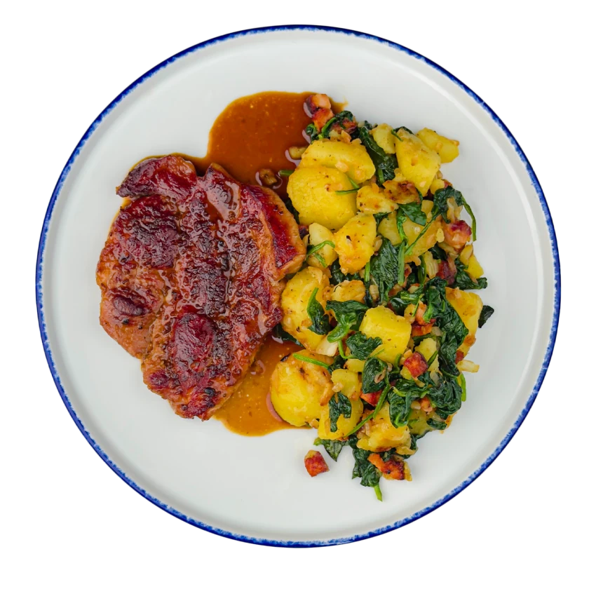 Pork Neck With Spinach Potatoes