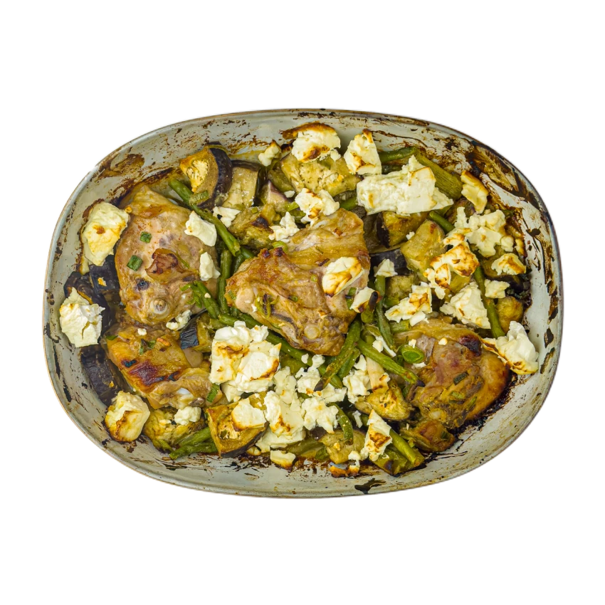 Chicken And Eggplant Casserole With Tahini-Honey Dressing