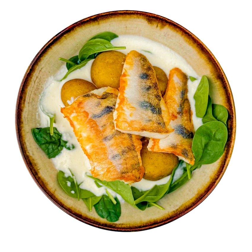 Fish with Horseradish Sauce, Spinach