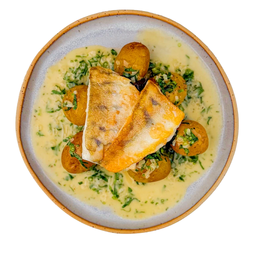 Fish with Butter Sauce and Potatoes