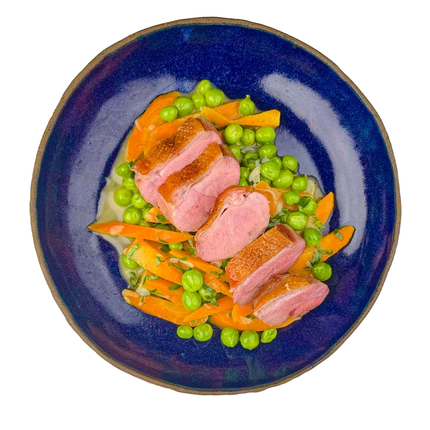 Duck Breast with Buttered Peas and Carrots