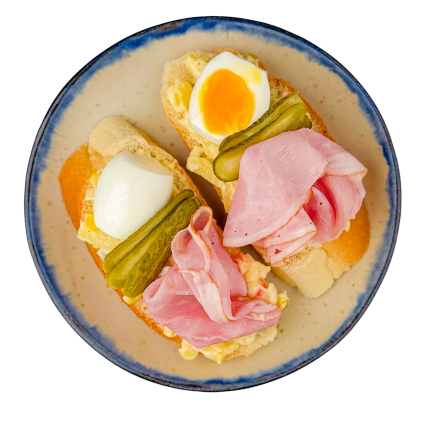 Ham Open-Faced Sandwich with Egg