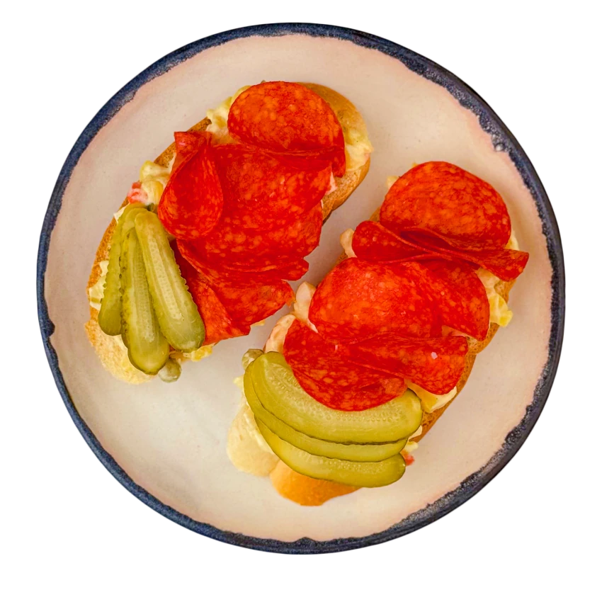 Open-Faced Sandwich with Salami, Potato Salad