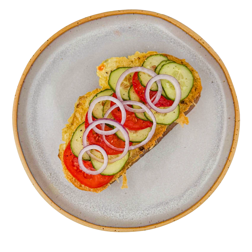 Savoury Egg-Fried Bread with Cucumber and Tomato