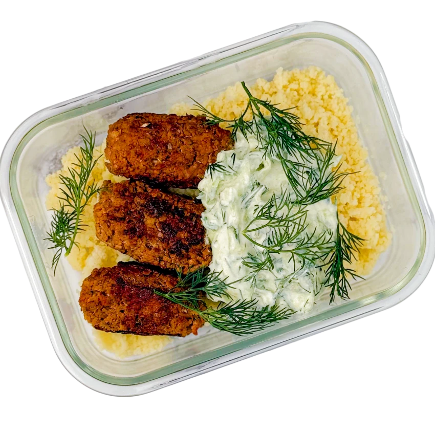 Lunchbox with Couscous with Koftas and Tzatziki