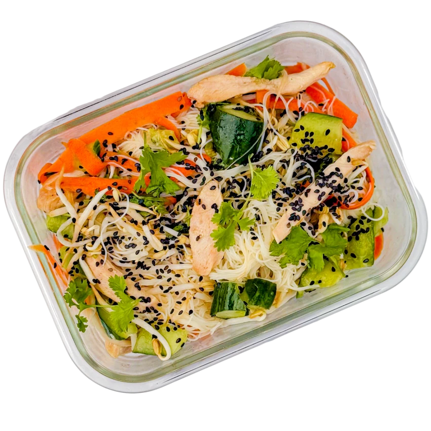 Lunchbox with Rice Noodle Salad and Chicken