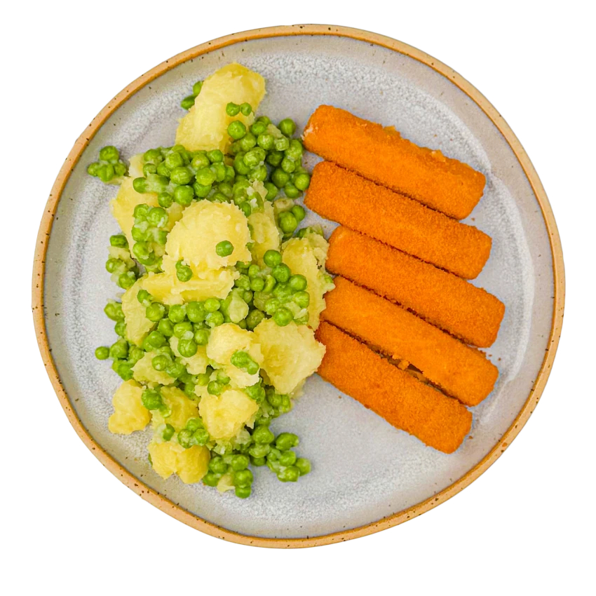 Fish Fingers with Potatoes and Peas