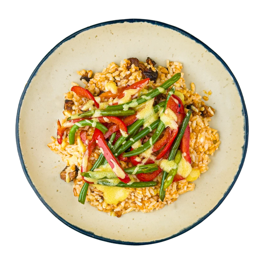 Rice With Sausage, Red Bell Peppers And Green Beans