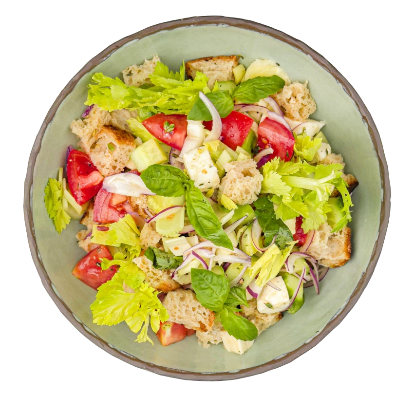 Panzanella Salad With Bread, Tomatoes And Mozzarella