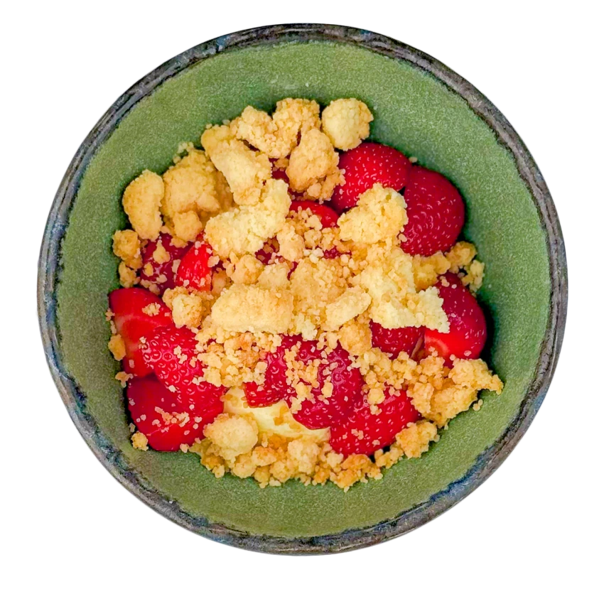 Ice Cream with Crumble and Strawberries