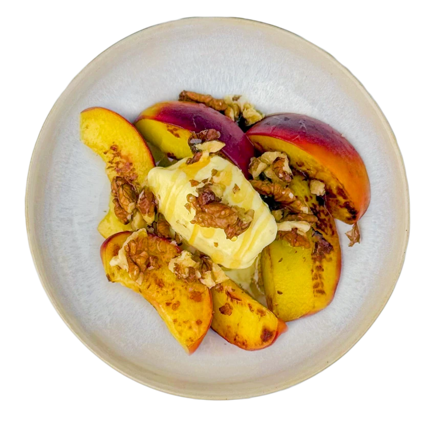 Peaches with Ice Cream and Walnuts