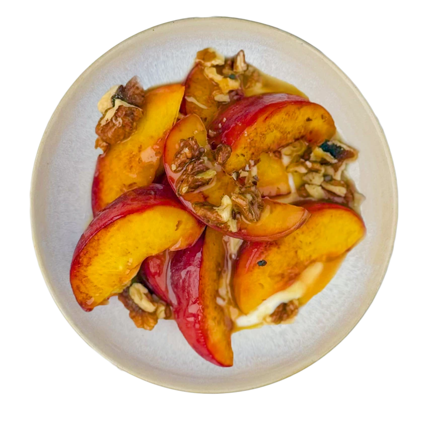 Pan-Seared Peaches with Quark and Salted Caramel