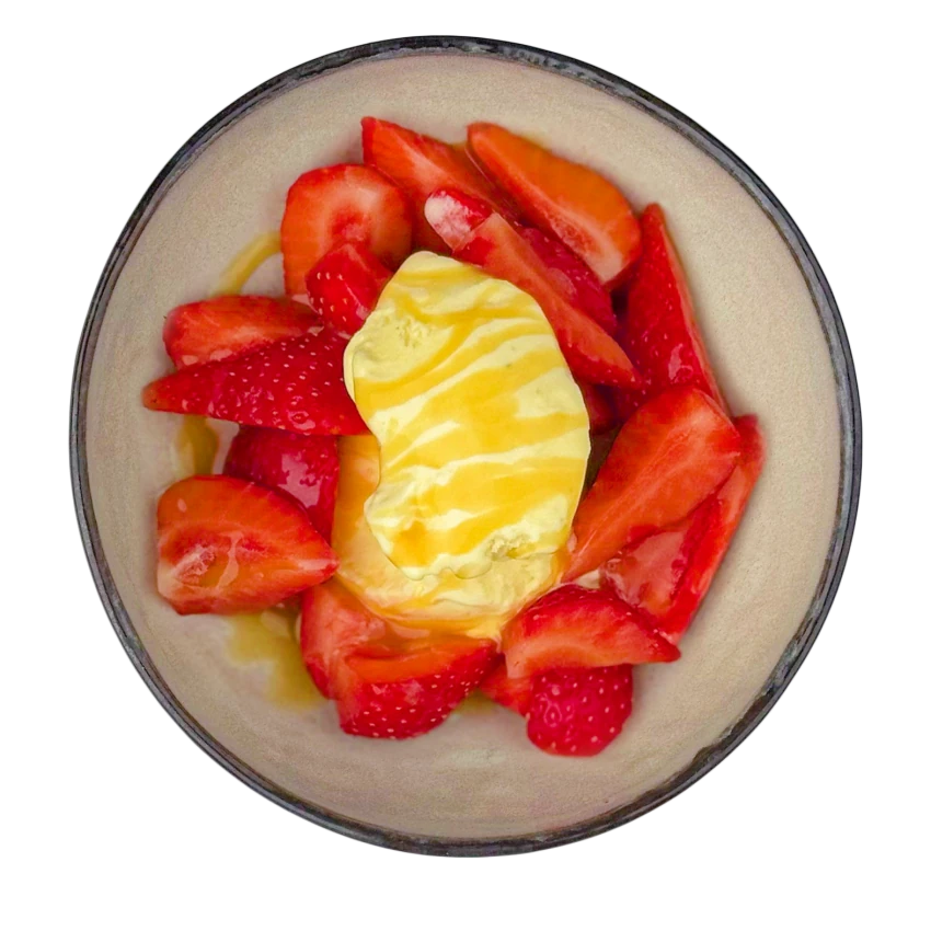 Ice Cream with Salted Caramel and Strawberries