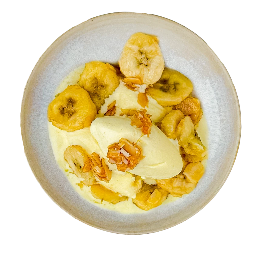 Caramelized Banana with Ice Cream and Almonds