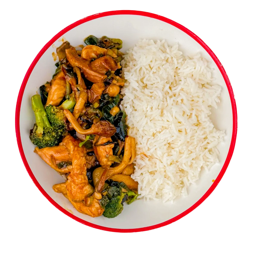 Chicken Stir-Fry with Mushrooms and Rice