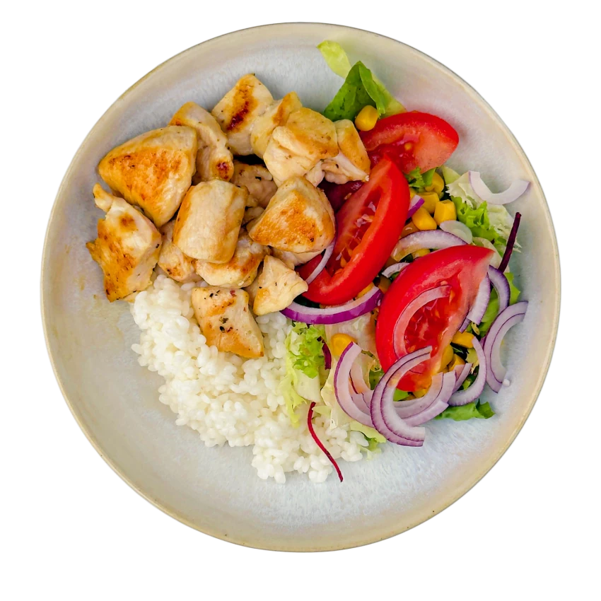Chicken with Salad and Rice
